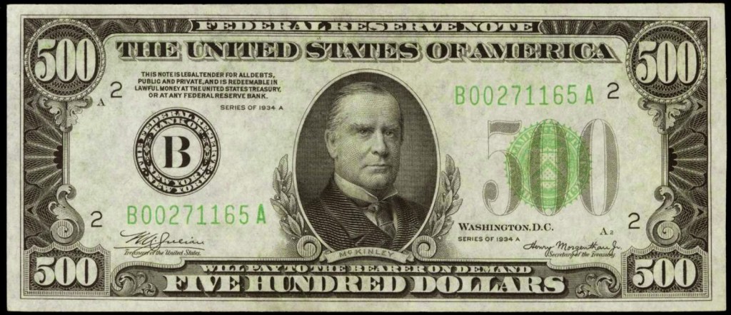 1934 500 Dollar Federal Reserve Note